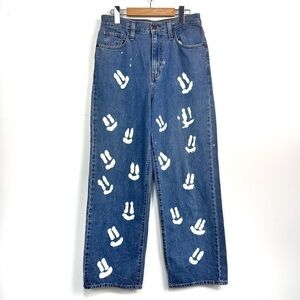 Levi’s High Waisted Straight Custom Bleached Jeans Smiley Faces Sz 28